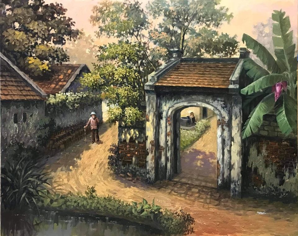 Tranh vẽ làng quê xưa tuyệt đẹp